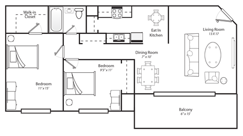 a floor plan of a 1 bedroom floor plan with a bathroom and living room